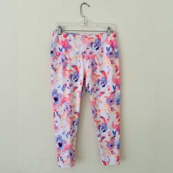 Apana Pants - Leggings Apana Womens L Floral Watercolor Bright Leggings - Pink, Purple, Peach